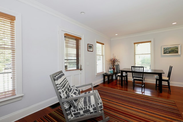 30 Elizabeth St, Bethel, CT 06801 - dining space with dark wood finished floors, crown molding, and recessed lighting
