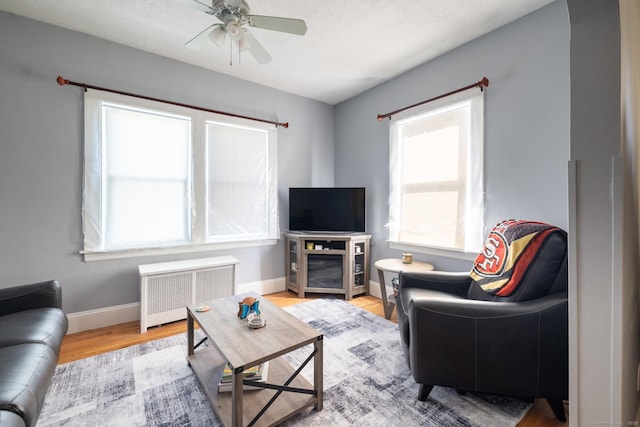15 Magnolia Ave, Bristol, CT 06010 - living area with radiator, wood finished floors, and a ceiling fan