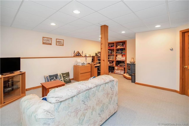 216 Old Monson Rd, Stafford, CT 06076 - living area with carpet, recessed lighting, and a paneled ceiling