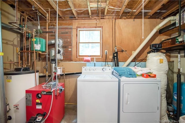 216 Old Monson Rd, Stafford, CT 06076 - washroom with gas water heater, separate washer and dryer, and a heating unit