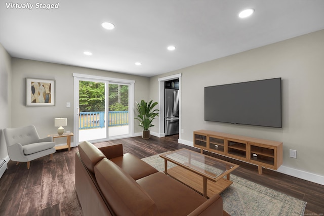 216 Old Monson Rd, Stafford, CT 06076 - living area featuring dark wood-style flooring and recessed lighting