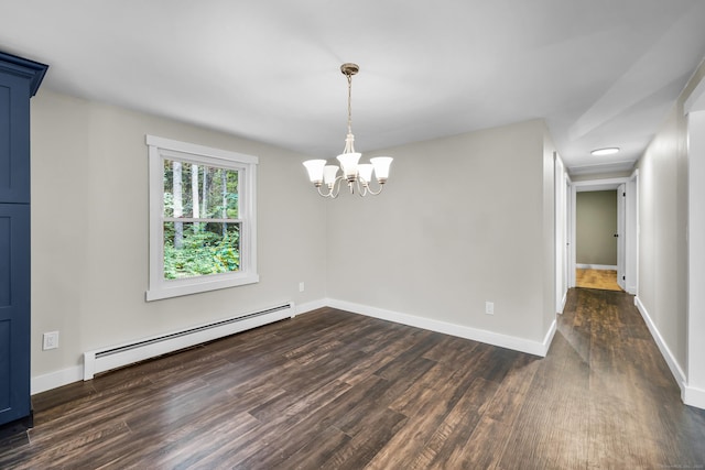 216 Old Monson Rd, Stafford, CT 06076 - unfurnished room featuring a baseboard radiator, dark wood-style floors, and a chandelier
