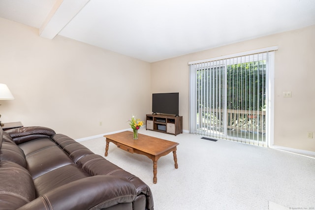 489 Wolcott St Unit 65, Bristol, CT 06010 - carpeted living room with baseboards and beamed ceiling