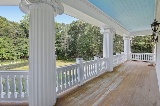 63 Turney Rd, Redding, CT 06896 - wooden porch featuring view of wooded area