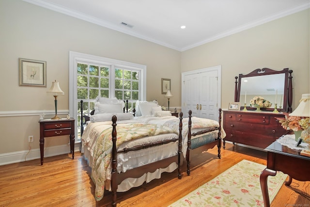 63 Turney Rd, Redding, CT 06896 - bedroom with ornamental molding, light wood finished floors, a closet, and recessed lighting