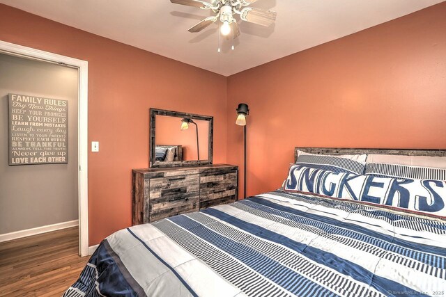 754 Riverside Dr, Orange, CT 06477 - bedroom featuring wood finished floors and ceiling fan