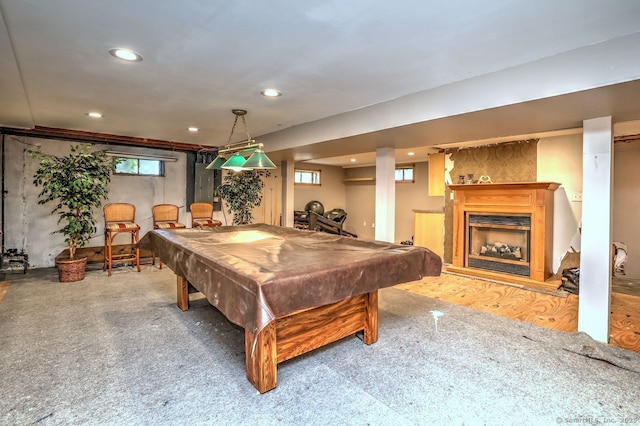 754 Riverside Dr, Orange, CT 06477 - recreation room with pool table, a fireplace, and recessed lighting