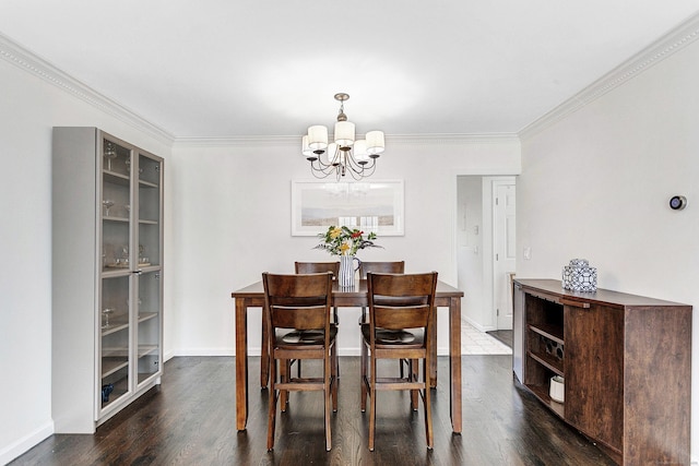 118 Grove St Apt 7, Stamford, CT 06901 - dining space with a chandelier, crown molding, and dark wood-type flooring