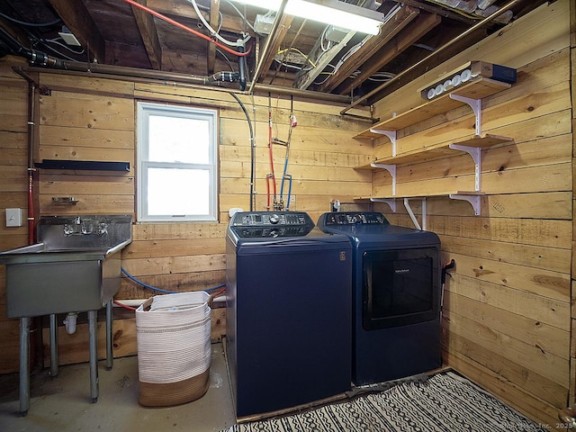 481 Gaylord Mountain Rd, Hamden, CT 06518 - washroom with washer and clothes dryer and wooden walls