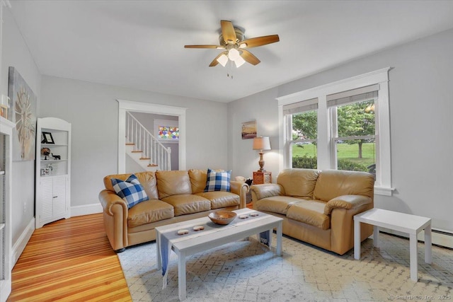 146 Summit St, Manchester, CT 06040 - living area featuring stairway, light wood-style flooring, and ceiling fan