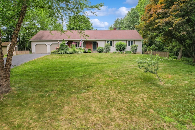 32 Carriage Dr, Burlington, CT 06013 - single story home featuring an attached garage, asphalt driveway, and a chimney