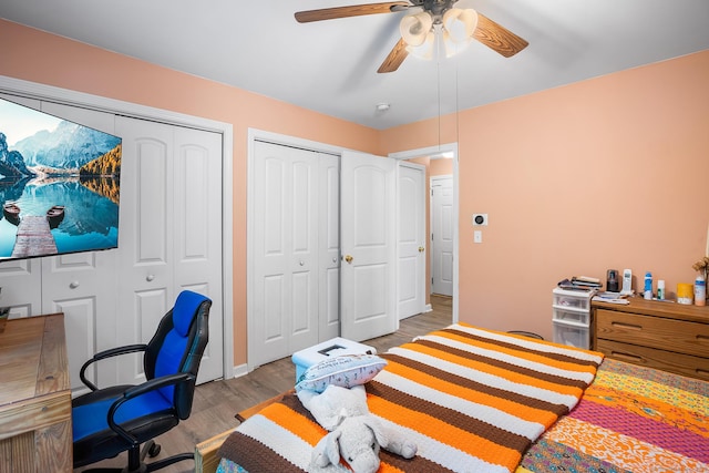 5 Evas Ter, Wolcott, CT 06716 - bedroom with two closets, wood finished floors, a ceiling fan, and an office area