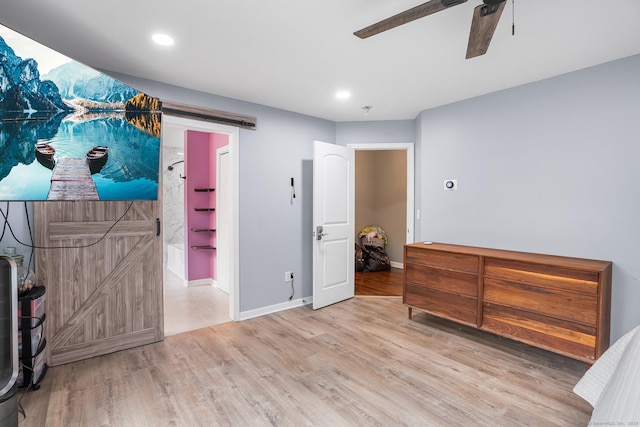 5 Evas Ter, Wolcott, CT 06716 - bedroom featuring wood finished floors, a barn door, ceiling fan, and recessed lighting