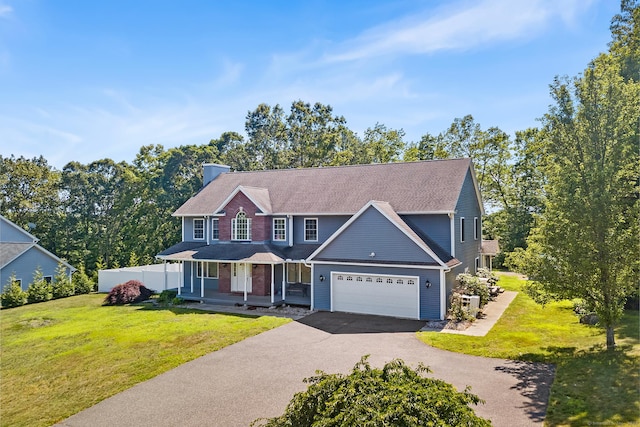 5 Evas Ter, Wolcott, CT 06716 - view of front of property featuring asphalt driveway, a porch, a chimney, a front yard, and a garage