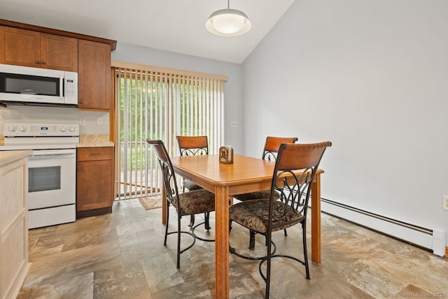 44 Brindlewood Path, Colchester, CT 06415 - dining space featuring vaulted ceiling, a baseboard radiator, and light stone finish floors