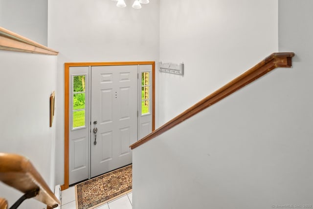44 Brindlewood Path, Colchester, CT 06415 - tiled foyer with a high ceiling, stairs, and a chandelier