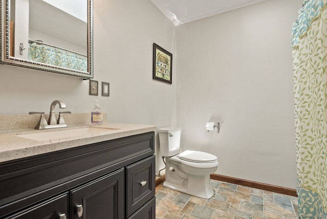 44 Brindlewood Path, Colchester, CT 06415 - full bath with vanity, stone finish flooring, ornamental molding, and a shower with shower curtain