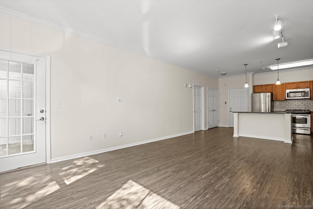 25 Adams Ave Unit 103, Stamford, CT 06902 - unfurnished living room with dark wood-style flooring and crown molding