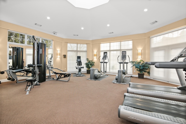 25 Adams Ave Unit 103, Stamford, CT 06902 - gym featuring crown molding, recessed lighting, and carpet