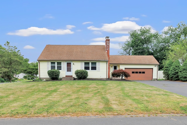 66 Bridgeport Ave, Bristol, CT 06010 - cape cod home with entry steps, driveway, a chimney, an attached garage, and a front lawn