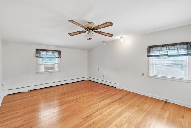 66 Bridgeport Ave, Bristol, CT 06010 - unfurnished room featuring wood finished floors, a ceiling fan, cooling unit, and a baseboard heating unit