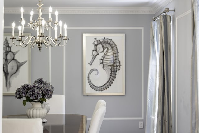 70 Fitch Ln, New Canaan, CT 06840 - dining space with crown molding and a chandelier