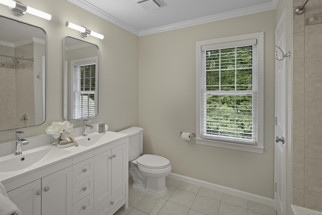 70 Fitch Ln, New Canaan, CT 06840 - bathroom featuring tile patterned flooring, double vanity, and crown molding