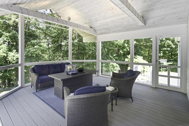 70 Fitch Ln, New Canaan, CT 06840 - sunroom featuring an outdoor hangout area and vaulted ceiling