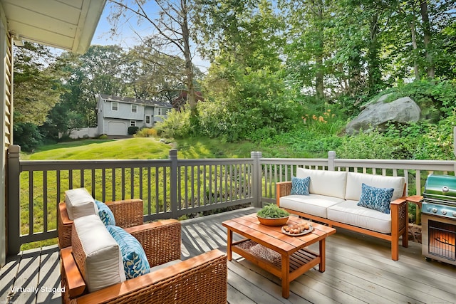 8 Rain Dance Cir, Naugatuck, CT 06770 - wooden deck featuring outdoor lounge area and a lawn