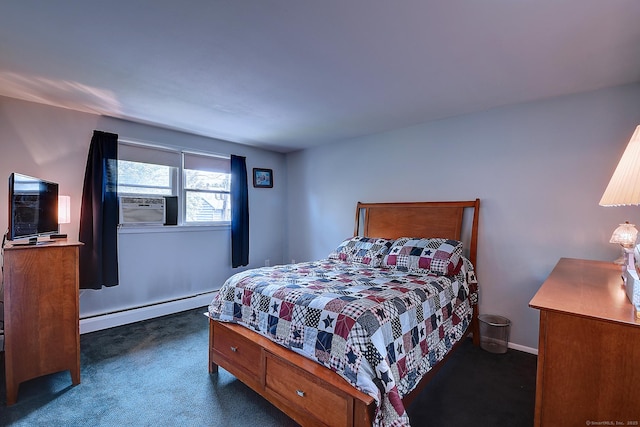 16 Kenwood Rd, Meriden, CT 06450 - bedroom featuring a baseboard heating unit, dark colored carpet, and cooling unit