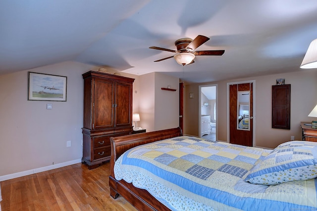 16 Kenwood Rd, Meriden, CT 06450 - bedroom featuring wood finished floors, lofted ceiling, a ceiling fan, and ensuite bathroom