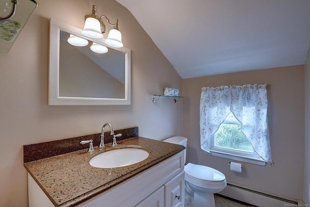 16 Kenwood Rd, Meriden, CT 06450 - half bathroom with baseboard heating, lofted ceiling, and vanity