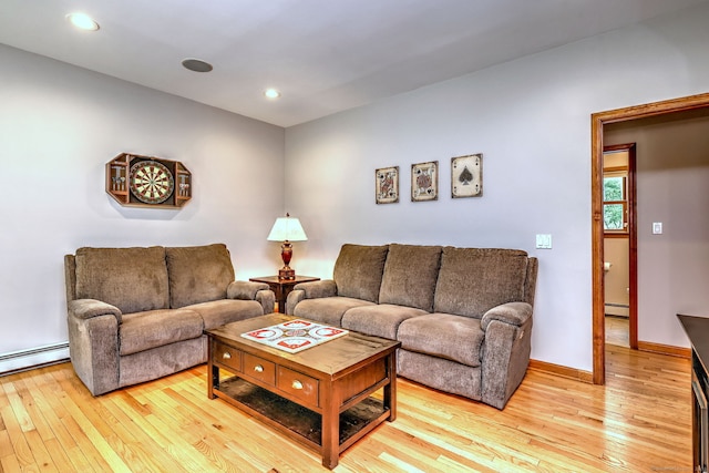 330 Webb Cir, Monroe, CT 06468 - living area with light wood finished floors, a baseboard radiator, and recessed lighting