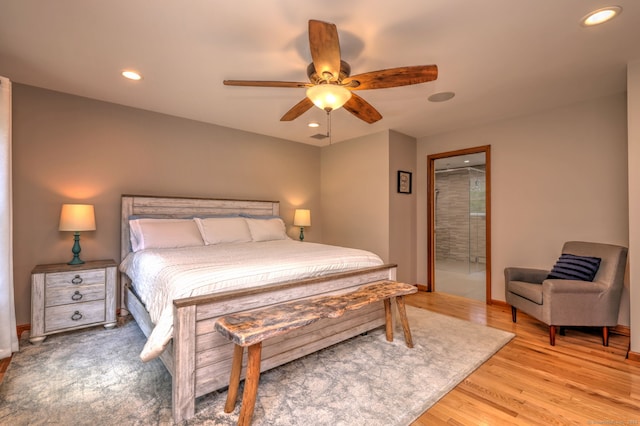 330 Webb Cir, Monroe, CT 06468 - bedroom with light wood-style floors, recessed lighting, ceiling fan, and connected bathroom