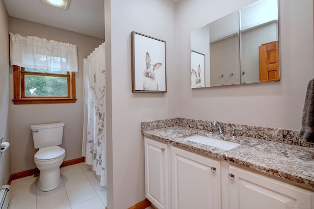 330 Webb Cir, Monroe, CT 06468 - bathroom featuring a baseboard radiator, vanity, tile patterned floors, and a shower with shower curtain