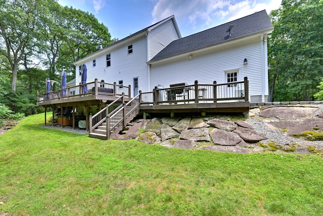 330 Webb Cir, Monroe, CT 06468 - back of property featuring a deck, a lawn, and stairs