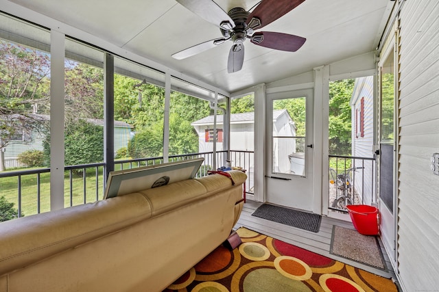 30 Brookside Dr, Southington, CT 06489 - sunroom featuring ceiling fan, vaulted ceiling, and an outdoor hangout area
