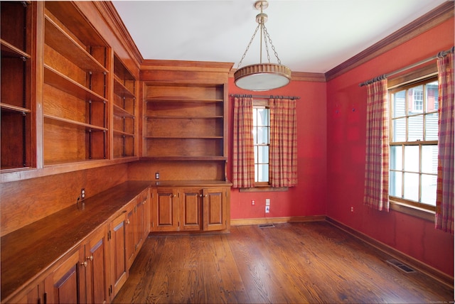 873 N Salem Rd, Ridgefield, CT 06877 - unfurnished dining area featuring dark wood-style floors and ornamental molding