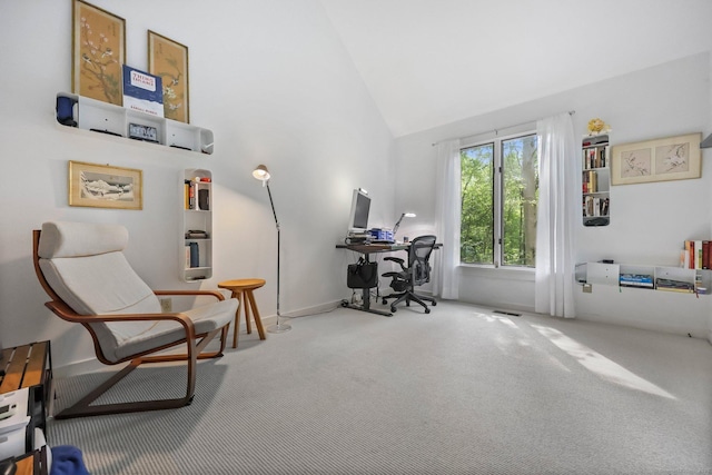 22 Blackberry Dr E, Stamford, CT 06903 - carpeted home office featuring high vaulted ceiling and baseboards