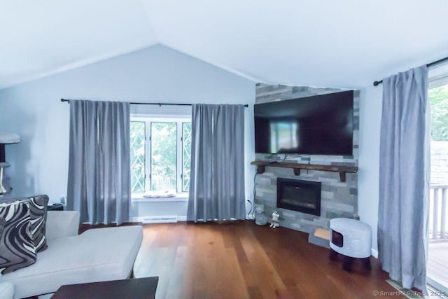 19 Garfield Rd, Bristol, CT 06010 - living area with a fireplace, lofted ceiling, wood finished floors, and healthy amount of natural light