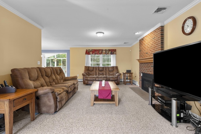 28 Fieldstone Path, Newington, CT 06111 - carpeted living room with ornamental molding, a fireplace, baseboard heating, and a baseboard heating unit