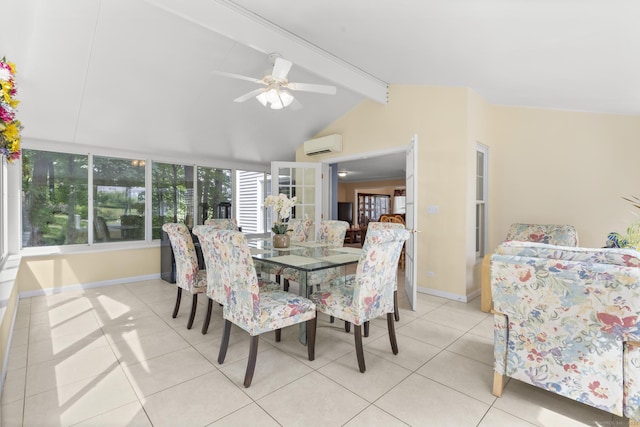 28 Fieldstone Path, Newington, CT 06111 - dining area with an AC wall unit, light tile patterned floors, and ceiling fan