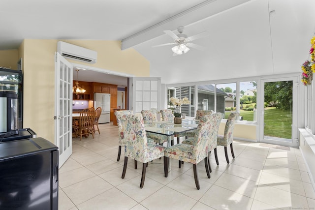 28 Fieldstone Path, Newington, CT 06111 - dining area with an AC wall unit, light tile patterned floors, ceiling fan, and a chandelier