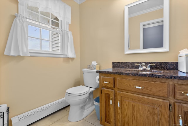 28 Fieldstone Path, Newington, CT 06111 - bathroom with a baseboard radiator, tile patterned flooring, vanity, and crown molding