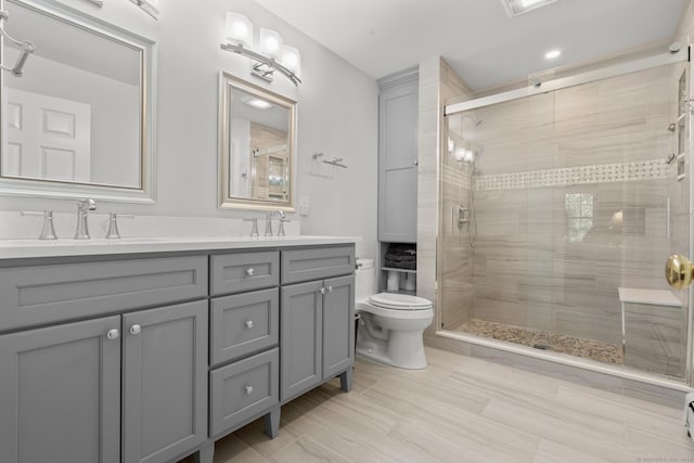 28 Fieldstone Path, Newington, CT 06111 - full bathroom featuring double vanity, a stall shower, and recessed lighting