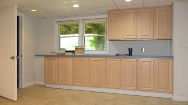 4 Rosewood Cir Unit 4, Monroe, CT 06468 - kitchen featuring light brown cabinetry, a paneled ceiling, recessed lighting, and dark countertops
