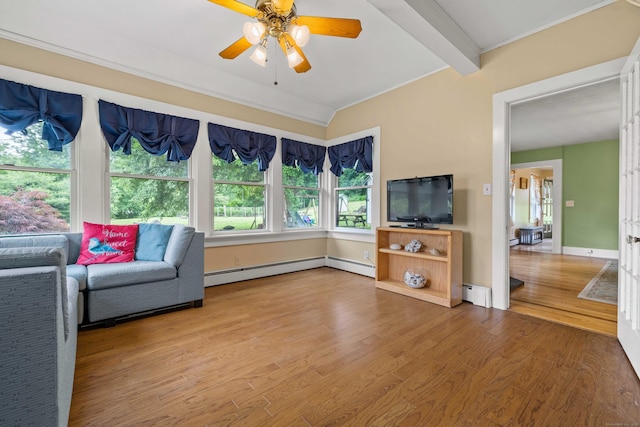 18 Cards Mill Rd, Columbia, CT 06237 - sitting room featuring ceiling fan, light wood-style floors, baseboard heating, and a baseboard radiator