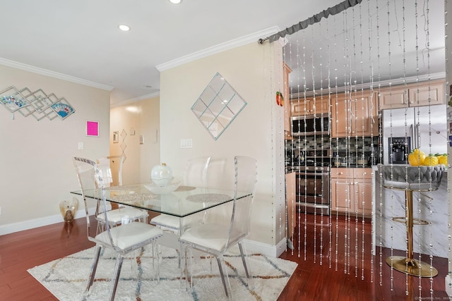 2370 N Ave Unit 5E, Bridgeport, CT 06604 - dining room featuring dark wood-type flooring, crown molding, and recessed lighting