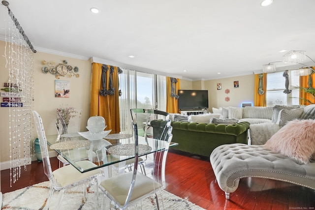 2370 N Ave Unit 5E, Bridgeport, CT 06604 - dining area featuring ornamental molding, healthy amount of natural light, wood finished floors, and recessed lighting