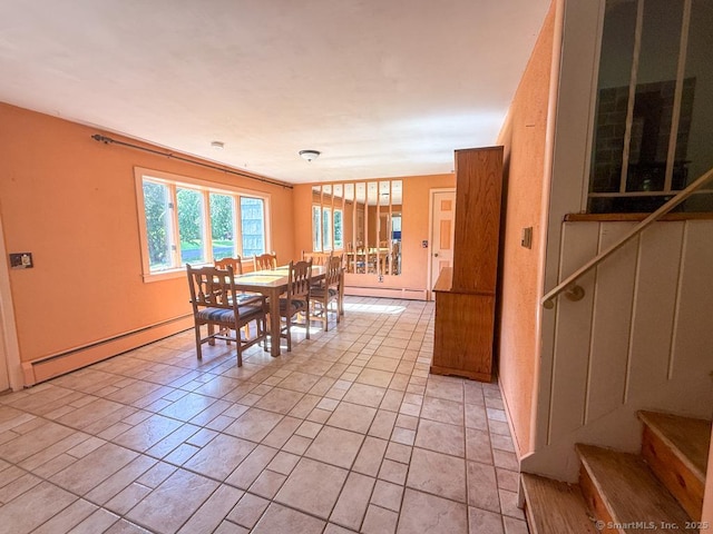 9 Meadow Brook Rd, Brookfield, CT 06804 - dining room with a baseboard radiator, stairs, and light tile patterned flooring